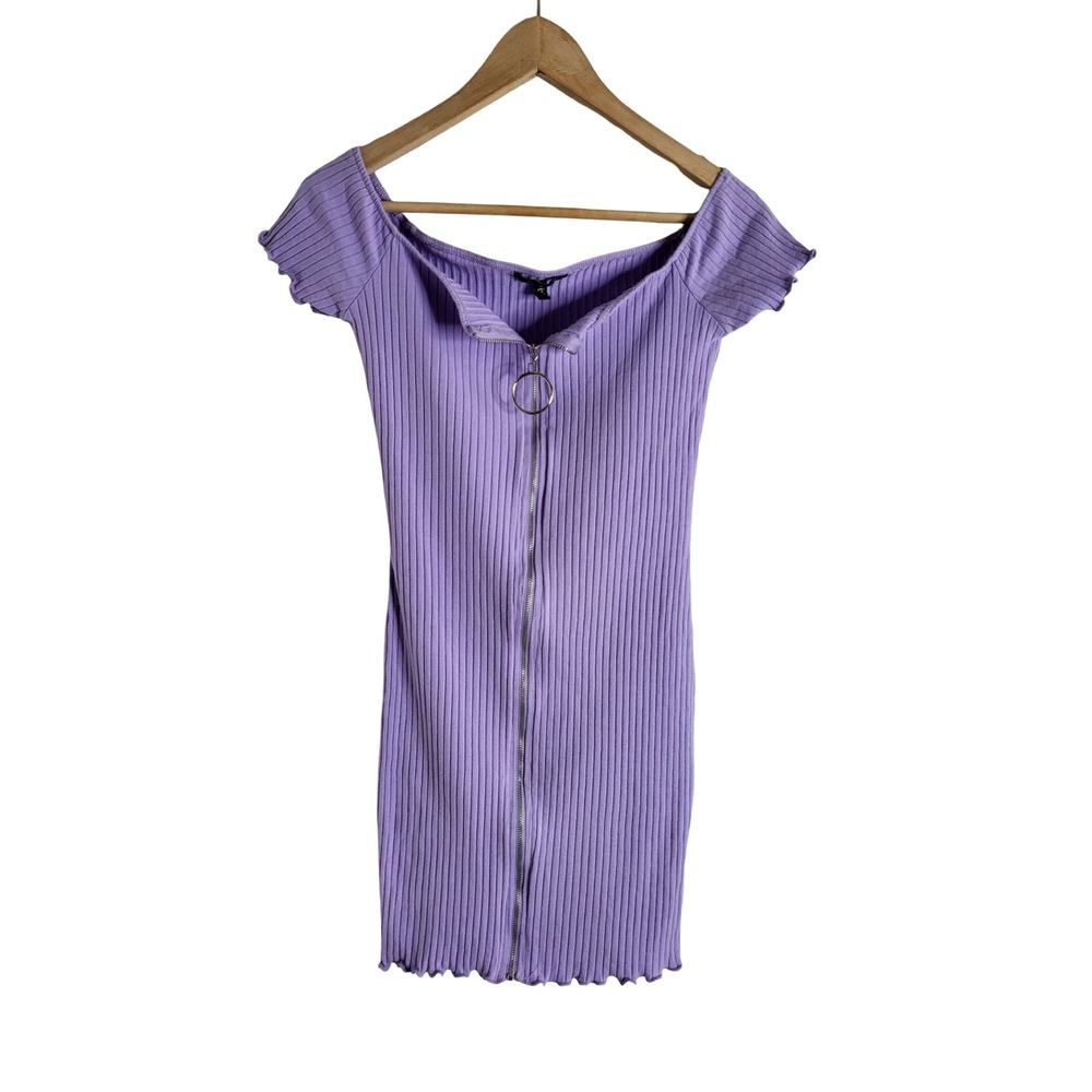 Papaya Lavender Purple Ribbed Zip Front Bodycon Mini Dress Medium Pastel Grunge